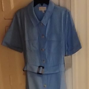 Belted Shirt Dress Linen Blend Midi